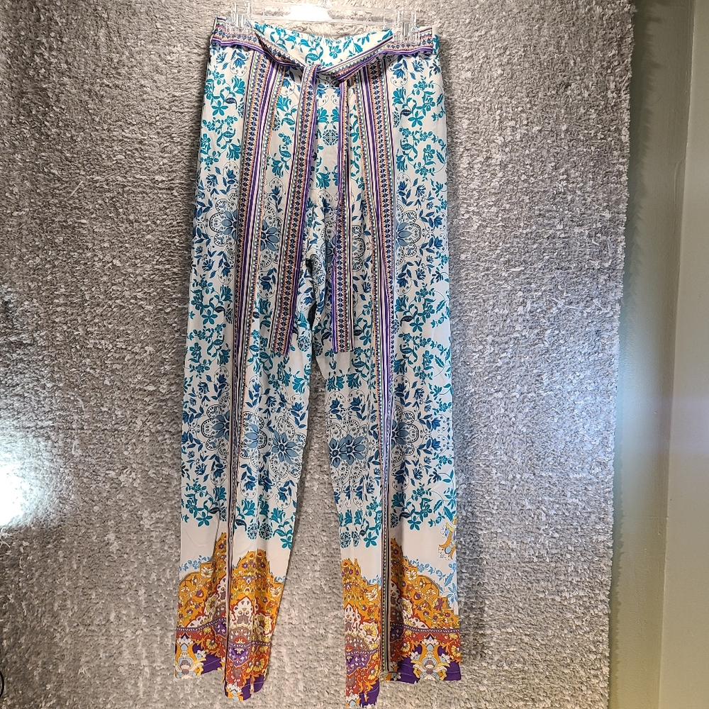 Johnny Was Boho Easy Pant Floral Wide‎ Leg Viscose Pants Elastic Waist Small
